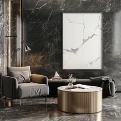 Canvas Print - This image showcases a modern luxury interior design with a sophisticated marble wallpaper and abstract art as a background, aimed to be a best-seller