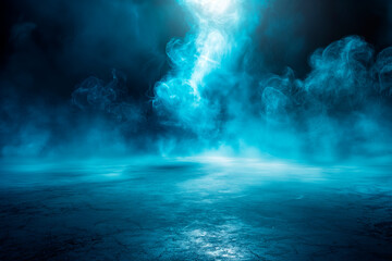 Poster - Mysterious blue smoke over cracked surface, dark atmosphere, concept of fantasy or danger. Generative AI