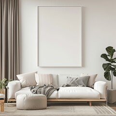 Wall Mural - A mockup interior scene with a blank canvas on a wall serving as an abstract wallpaper or background for designs, potential best-seller