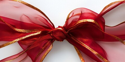 Sticker - Shiny Gold Ribbon with Red Satin Bow