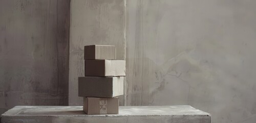 Aufkleber - Modern Minimalist Abstract Art: Stack of Five Cube Canvases on Concrete Surface