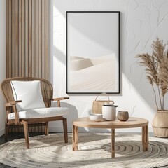 Wall Mural - An abstract wallpaper with a desert landscape, positioned as the background in a stylish, best-seller interior