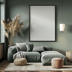 Wall Mural - Featuring a plush sofa and decorative elements, this abstract living room interior could be a wallpaper or background best-seller