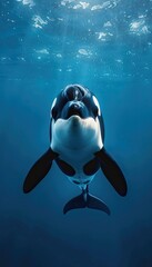 Wall Mural - Orca Killer whale blue background, swimming in the deep sea mobile smartphone wallpaper lockscreen background