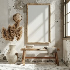 Poster - An elegantly minimalist interior scene featuring an empty frame, ideal for a background or wallpaper illustration in contemporary design best-sellers