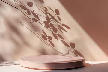 Sticker - A subtle, elegant background displaying a minimalist scene with a shadow illustration created by light and plant leaves, perfect for wallpaper or abstract concepts