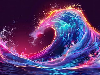 Poster - This vibrant abstract wallpaper captures the energy of a neon wave crashing against the shore, an appealing background or illustration