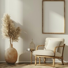 Canvas Print - A modern minimalist scene featuring an armchair and vase creates an ideal wallpaper or background illustration for best-sellers