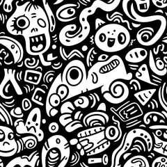 Sticker - Handdrawn monster doodle pattern seamless