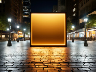 Poster - Glowing billboard mockup in an urban night setting, street lights in the background, concept of advertising. Generative AI