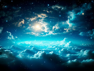Poster - Stars illuminating clouds in a night sky, artistic style, on a dark celestial background, concept of wonder. Generative AI