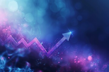 Poster - Colorful abstract growth chart with upward arrows and neon lights, representing progress and success.