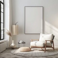 Sticker - Elegant modern interior scene depicting a tranquil living space with a blank frame illustration ready for art or wallpaper