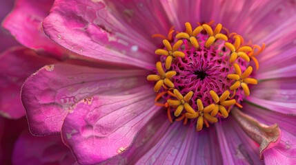 Canvas Print - Macro photograph of blooming pink zinnia flower