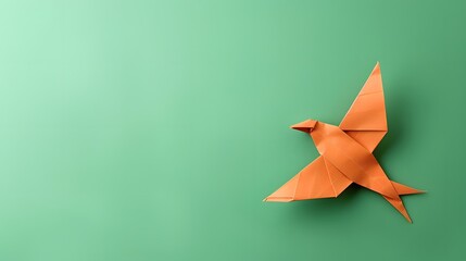 Aufkleber - Orange Origami Bird on Green Background