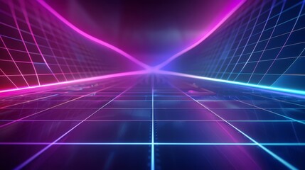 Wall Mural - Vibrant Neon Grid Background