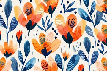 Canvas Print - An abstract floral wallpaper background, this illustration boasts a vibrant, best-selling scene with playful colors