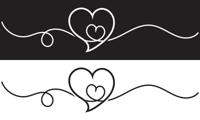 Poster - Hand drawn shape heart with cute sketch line, divider shape. Love doodle isolated on white and black background for wedding, mother, woman or valentines day. Vector illustration. EPS 10