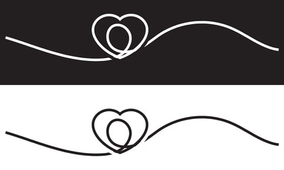 Wall Mural - Hand drawn shape heart with cute sketch line, divider shape. Love doodle isolated on white and black background for wedding, mother, woman or valentines day. Vector illustration. EPS 10