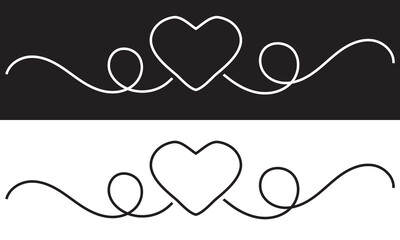 Poster - Hand drawn shape heart with cute sketch line, divider shape. Love doodle isolated on white and black background for wedding, mother, woman or valentines day. Vector illustration. EPS 10