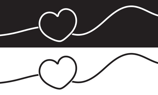 Hand drawn shape heart with cute sketch line, divider shape. Love doodle isolated on white and black background for wedding, mother, woman or valentines day. Vector illustration. EPS 10