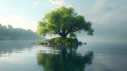 Wall Mural - Green trees on a small island, Background
