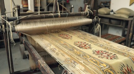 Poster - Antique Thai Silk Weaving Loom in Traditional Textile Craft Process