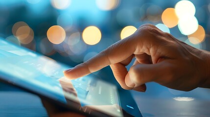 Poster - Finger Tapping on Touchscreen Tablet for Digital Interaction and Modern Technology