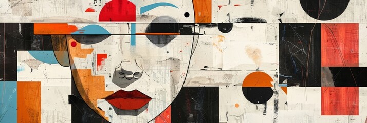 Aufkleber - Abstract Portrait with Geometric Shapes and Vibrant Colors