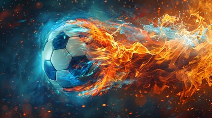 Canvas Print - Soccer Ball in Fire and Ice.