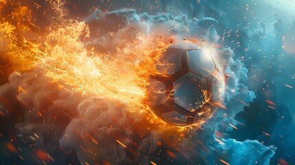 Soccer Ball in Fire and Smoke.