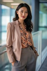 Wall Mural - Asian woman in a blazer and pants.