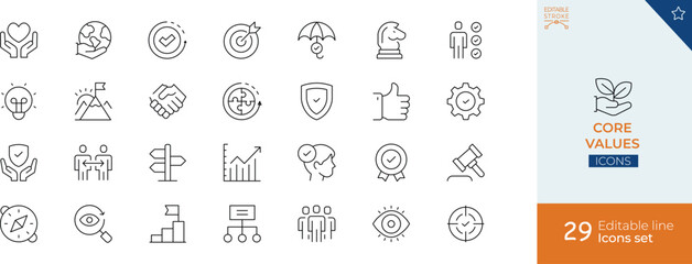 Core Values Line Icons - Stock Illustration