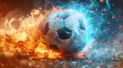 Wall Mural - Soccer Ball On Fire and Ice.