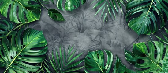 Sticker - Tropical leaves design on gray backdrop with a touch of summer vibes