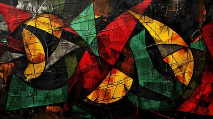Aufkleber - Abstract Art: Vibrant Geometric Pattern with Red, Yellow, and Green Colors
