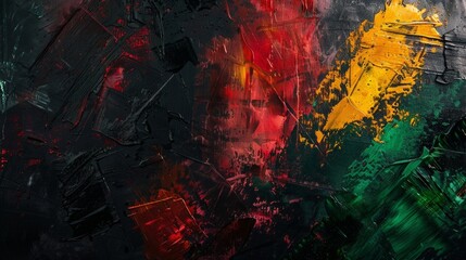 Wall Mural - Vibrant Abstract Art with Red, Yellow, and Green Splatters on Black Background