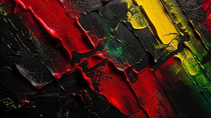 Aufkleber - Vibrant Abstract Art with Red, Yellow, and Green Splatters on Black Background