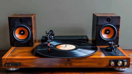 Aufkleber - Vintage Analog Music Player with Classic Vinyl Discs and Retro Speakers