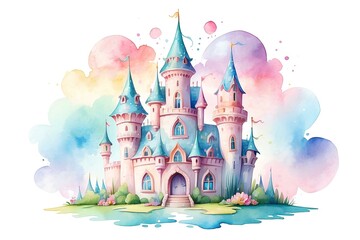 Magical Princess Fairytale Castle, Magical Kingdom Castle, cute Castle, princess, Watercolor castle clipart digital download 