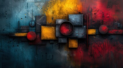 Poster - Abstract geometric art with colorful shapes. Bold red, yellow, and blue tones create a striking modern design.