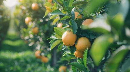 Canvas Print - a tree filled with lots of fruits on top of it's branches in a field of grass