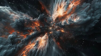 Wall Mural - abstract digital art of dark matter explosion with dynamic energy bursts, cosmic particles, and vibr