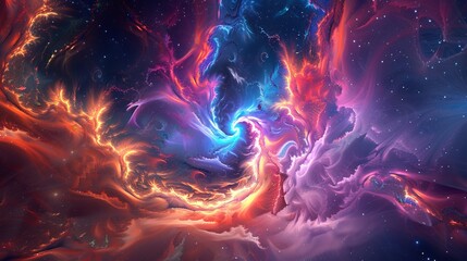Wall Mural - abstract neon fractal wallpaper with vibrant space elements and galactic patterns in a dark cosmic b