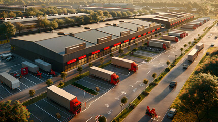 Modern logistics hub with a spacious transport warehouse and multiple docking stations for seamless freight management