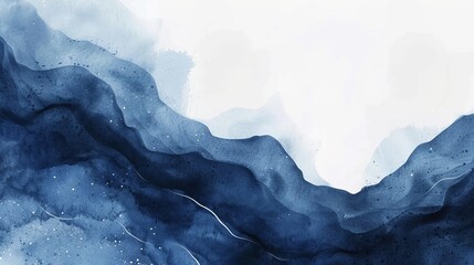 abstract watercolor background with dark blue gradient, fluid curved lines, and white space for text