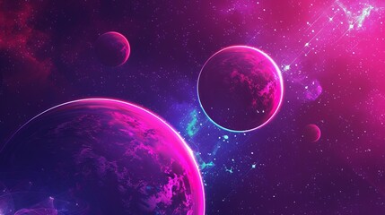Wall Mural - surreal alien planet and space abstract background with retro neon circles, psychedelic design in vi