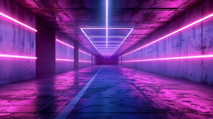 Wall Mural - futuristic empty neon glowing background with high-tech lines and abstract geometric patterns in spa