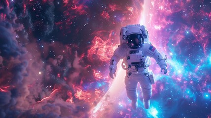 Wall Mural - cosmonaut exploring new worlds in a vast galaxy panorama, discovering a fantasy portal to a distant 