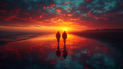 Wall Mural - silhouette of a person on beach in the sunset